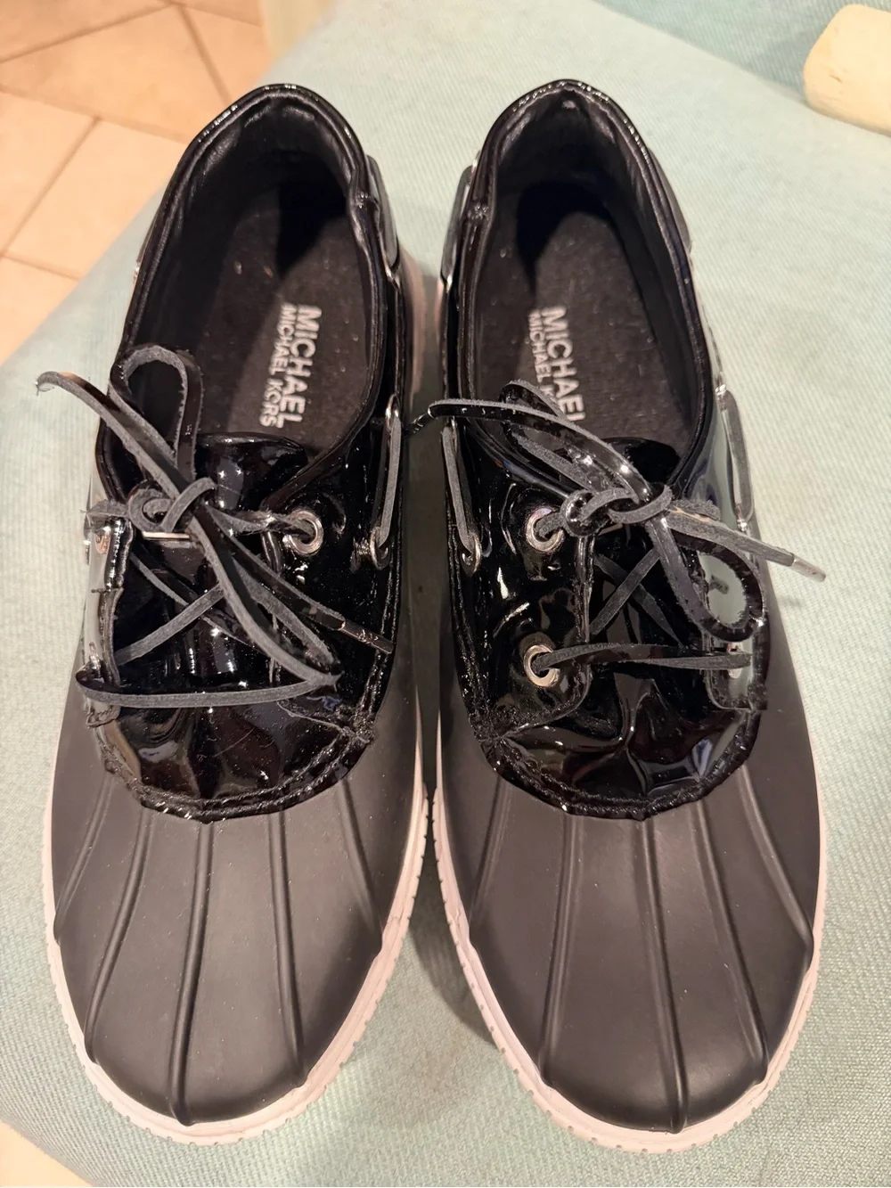 Michael Kors Black Patent Duck-Style Moccasins